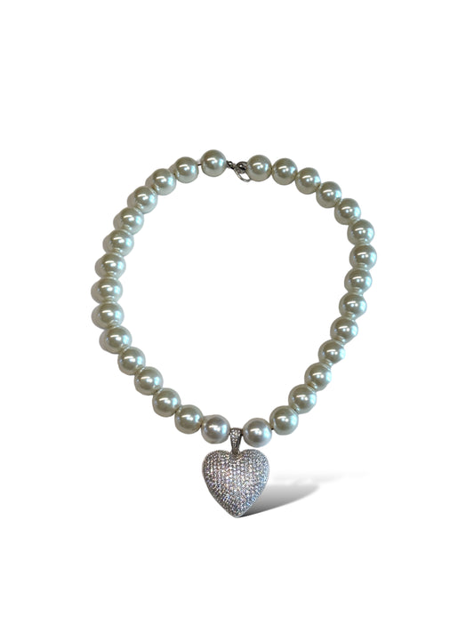 Collana Perle Cuore Pavè